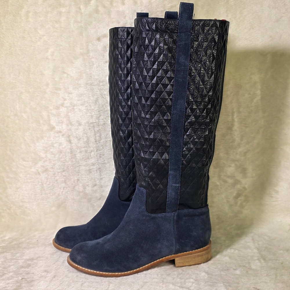 Sundance Matt Bernson Tall Italian Leather Suede Boots Navy Blue Womens 7